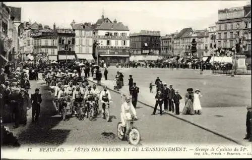 Ak Beauvais Oise, Blumen- und Bildungsfestival, Radfahrergruppe