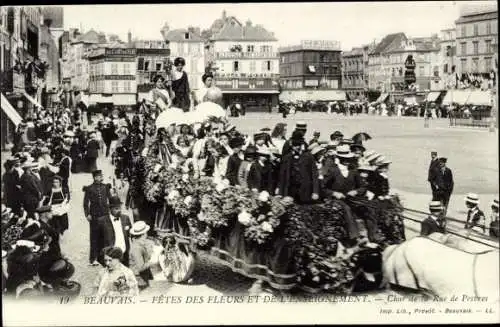 Ak Beauvais Oise, Blumen- und Bildungsfestivals, Festwagen in der Rue de Pesvres