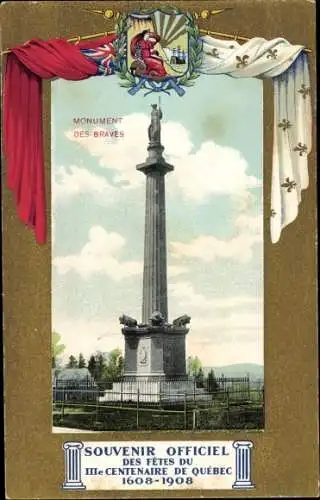 Passepartout Ak Québec Kanada, Monument des Braves, Fetes du IIIe Centenaire