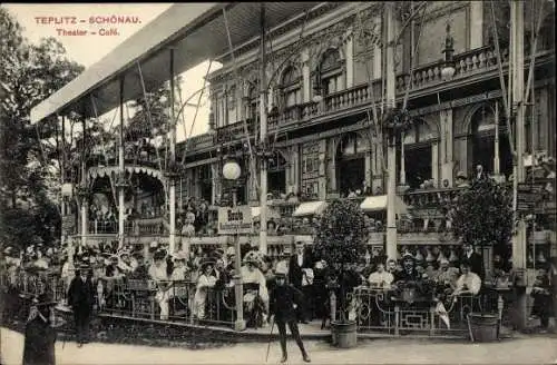 Ak Teplice Šanov Teplitz Schönau Region Aussig, Theater-Café, Gäste