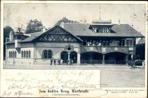 Ak Karlsruhe in Baden Württemberg, Gasthaus Zum kühlen Krug, Schwimmschulseite