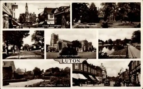 Ak Luton Bedfordshire England, Getreidebörse, Wardown Park, St. Marys Kirche