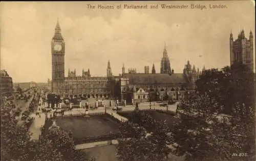 Ak City of Westminster, London, England, die Häuser des Parlaments, Westminster Bridge
