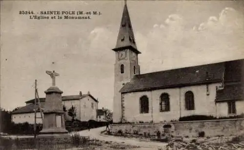 Ak Sainte Pôle Lothringen Meurthe et Moselle, Kirche und Denkmal