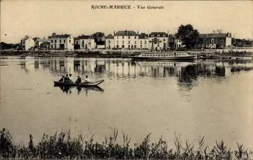 Ak La Roche Maurice Finistère, Gesamtansicht, Ruderboot