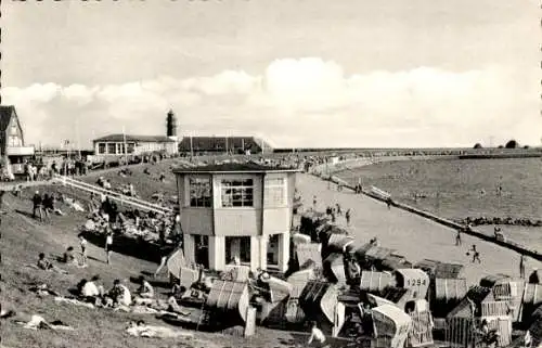 Ak Nordseebad Büsum, Südstrand, Musikpavillon, Liegehalle, Leuchtturm