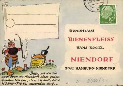 Ak Hamburg Niendorf, Reklame, Hans-Kogel-Honighaus Bienenfleiss, Biene, Honigtopf