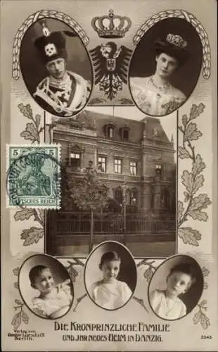 Ak Gdańsk Danzig, Kronprinz Wilhelm von Preußen, Kronprinzessin Cecilie, Kinder, Wohnhaus