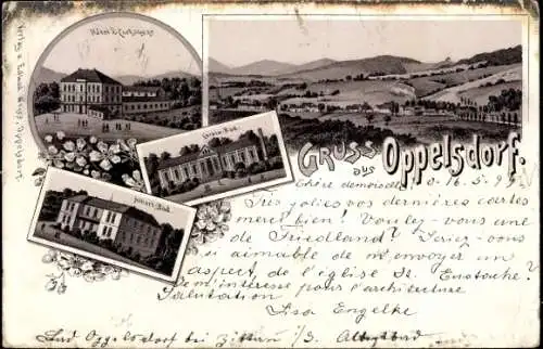 Litho Opolno Zdrój Bad Oppelsdorf Bogatynia Reichenau Schles., Hotel, Kurhaus, Albertbad, Carolabad