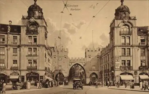 Ak München, Karlstor, Geschäfte, Passanten, Fahrzeuge