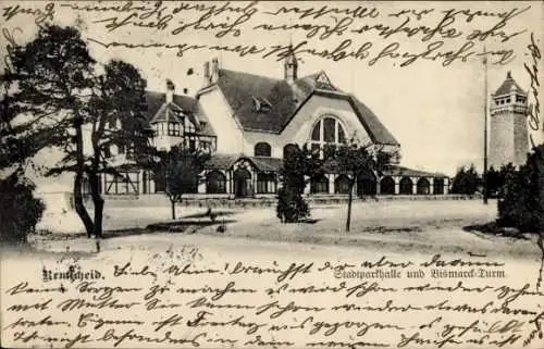 Ak Remscheid im Bergischen Land, Stadtparkhalle mit Bismarck Turm