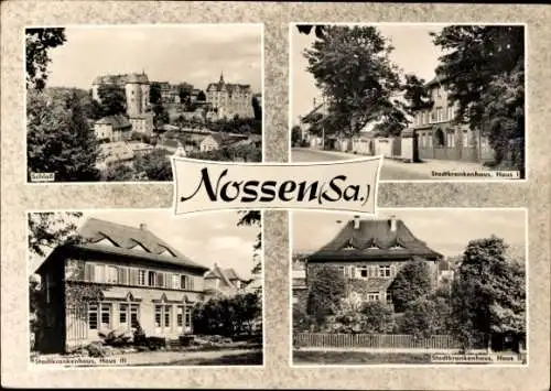 Ak Nossen in Sachsen, Stadtkrankenhaus Haus I, Haus II, Haus III, Schloss