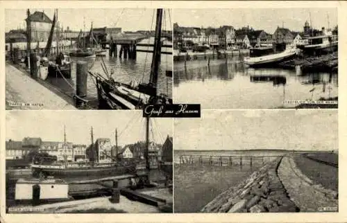 Ak Husum in Nordfriesland, Hafen, Werft, Gebäude der Stadt, Deich