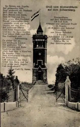 Ak Scheersberg Steinbergkirche in Angeln, Bismarckturm, Gedicht