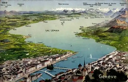Landkarten Ak Genève Genf Schweiz, Lac Léman, St Pierre