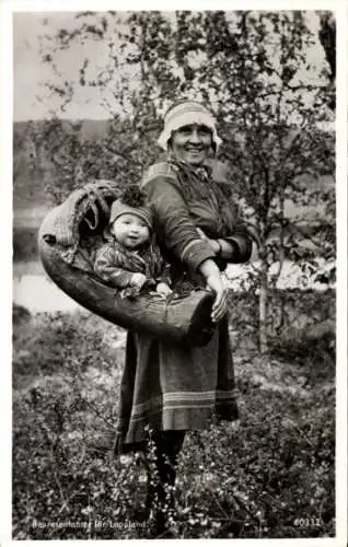 Ak Lappland, Frau mit Kind