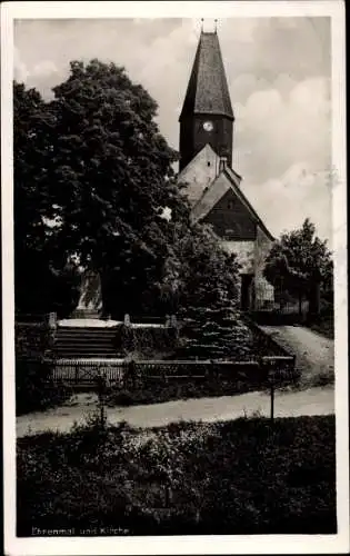 Ak Glasten Bad Lausick in Sachsen, Ehrenmal und Kirche