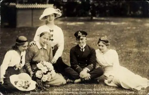 Ak Prinzessin Irma, Fürstin Alexandra, Maria zu Hohenlohe Langenburg, Friedrich zu Schleswig Holst.