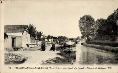 Ak Villefranche sur Cher Loir et Cher, Kanalufer, Treidelpfad