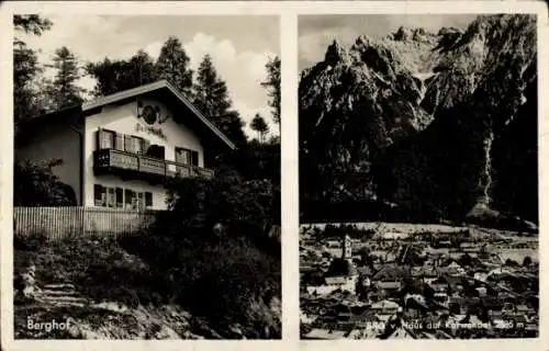 Ak Mittenwald in Oberbayern, Haus Berghof, Gesamtansicht, Karwendel