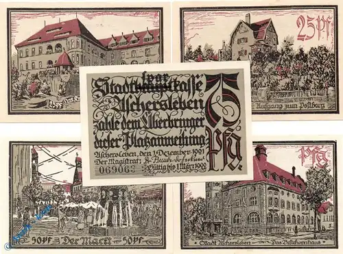 Notgeld Aschersleben , Satz mit 5 Scheinen , Mehl Grabowski 50.3 , von 1921 , Sachsen Anhalt Seriennotgeld