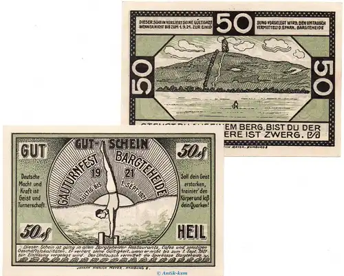 Notgeld Gauturnfest Bargteheide 63.1 , Set mit 2 Scheinen in kfr. von 1921 , Schleswig Holstein Seriennotgeld