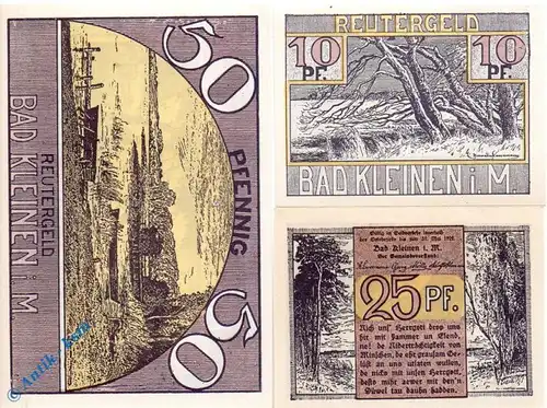 Notgeld Bad Kleinen , Reutergeld , Set mit 3 Scheinen , Mehl Grabowski 705.1 ,  Mecklemburg Vorpommern Seriennotgeld