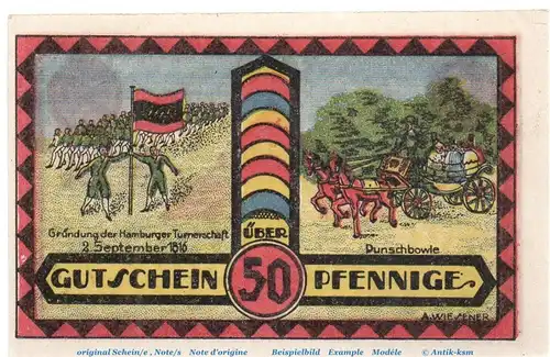 Notgeld Rud. Wichmann Postkartenzentrale Hamburg 561.1 , 50 Pfennig Schein in kfr. von 1921 , Hamburg Seriennotgeld
