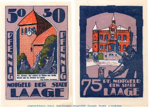 Notgeld Stadt Laage 754.2 , Set mit 2 Scheinen in kfr. o.D. , Mecklenburg Vorpommern Seriennotgeld