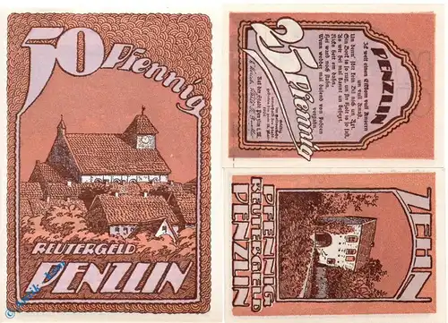 Notgeld Penzlin , Reutergeld , Set mit 3 Scheinen , Mehl Grabowski 1055.1 , Mecklenburg Vorpommern Seriennotgeld