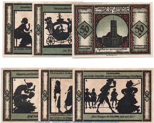 Notgeld Stadt Neustrelitz 969.3 , Set mit 6 Scheinen in kfr. von 1921 , Mecklenburg Vorpommern Seriennotgeld