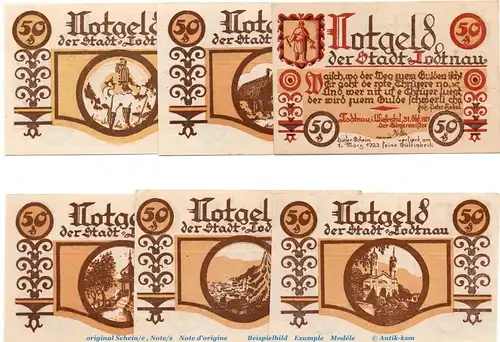 Notgeld Stadt Todtnau 1328.1 , Set mit 6 Scheinen in kfr. von 1921 , Baden Württemberg Seriennotgeld