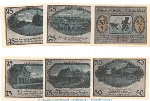 Notgeld Gemeinde Schnelsen 1192.1 , Set mit 6 Scheinen in kfr. o.D. Hamburg Seriennotgeld