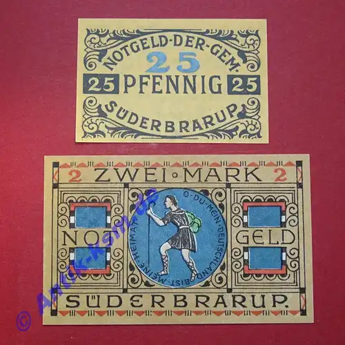 Notgeld Gemeinde Süderbrarup , Schleswig Holstein , vollständiger Satz mit 2 Scheinen in kassenfrischer Erhaltung , Seriennotgeld , 1294.1 , von 1920