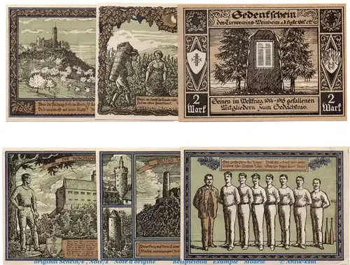 Notgeld Turnverein Weinheim 1402.1 , Set mit 6 Scheinen in kfr, o.D. Baden Seriennotgeld