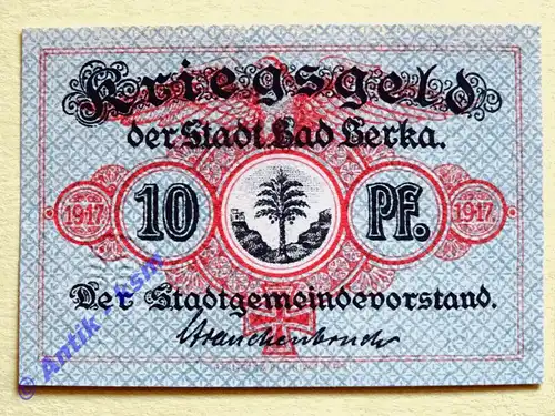 Notgeld Bad Berka , Sachsen , Einzelschein über 10 Pfennig , Verkehrsausgabe , Tieste 0455.10 , von 1917