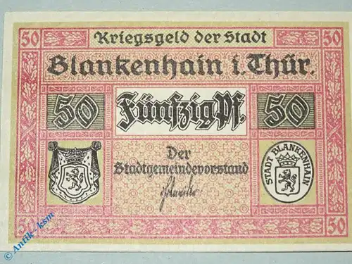 Notgeld Blankenhain , 50 Pfennig Schein , Wz Wellenbündel , Tieste 0725.05.03 , Sachsen Verkehrsausgabe