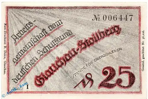 Notgeld Glauchau Stollberg , 25 Pfennig Schein Nr 1 in kfr. Mehl Grabowski 433.1 , Sachsen Seriennotgeld