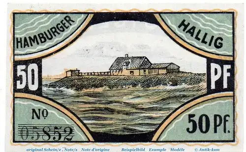 Notgeld Hamburger Hallig gelbbraun 564.1.a , 50 Pfennig Schein in kfr. o.D. Schleswig Holstein Seriennotgeld