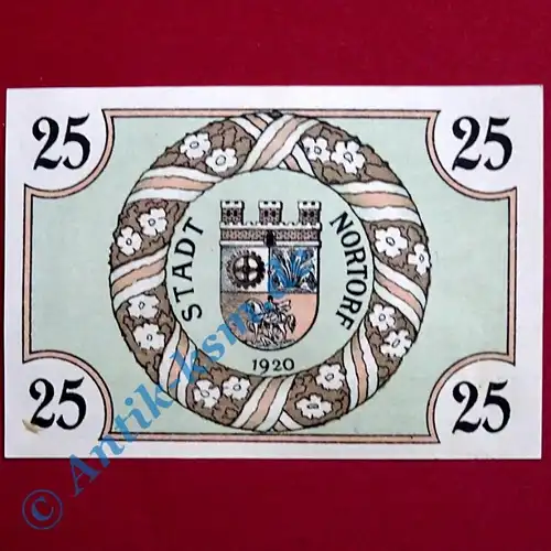 Notgeld Nortorf , Einzelschein über 25 Pfennig , Mehl Grabowski 989.2 A , von 1920 , Schleswig Holstein Seriennotgeld