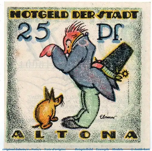 Notgeld Stadt Altona 30.1 , 25 Pfennig Schein Nr 2 Wz Tropfen , von 1921 , Hamburg Seriennotgeld