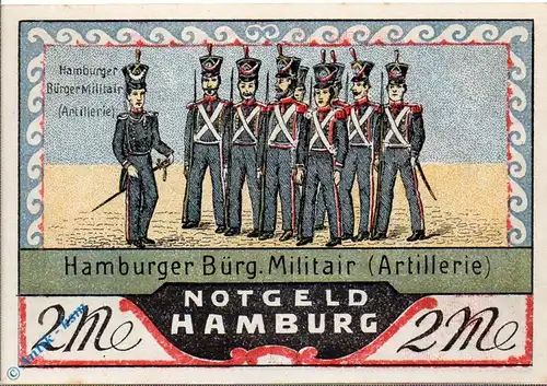 Notgeld Hamburg , Bürgermilitär , 2 Mark Schein , Mehl Grabowski 519.1 , von 1921 , Hamburg Serien Notgeld