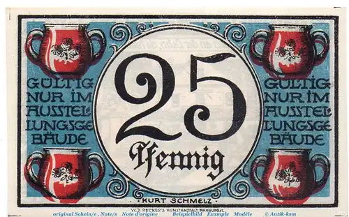 Notgeld Bm. und Ng. Ausstellung Marburg 867.1 , 25 Pfennig O. Wz. in kfr. von 1921 , Hessen Seriennotgeld