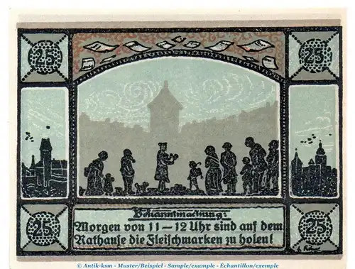 Notgeld Stadt Mainbernheim 859.3 , 25 Pfennig Schein -Fleisch- in kfr. von 1920 , Bayern Seriennotgeld