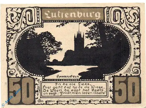Notgeld Stadt Plön 1063.9 , 50 Pfennig Schein Nr 3 -gold- in kfr. o.D. Schleswig Holstein Seriennotgeld