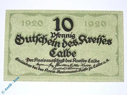Notgeld Calbe , 10 Pfennig Schein , Tieste 1070.10.05 , von 1920 , Sachsen Verkehrsausgabe