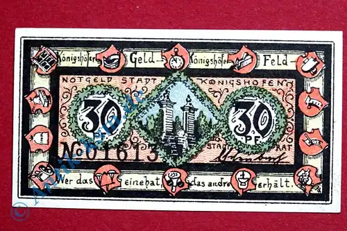 Königshofen , Notgeld 30 Pfennig Schein in kfr. Tieste 3610.05.31 , Bayern 1921 Verkehrsausgabe