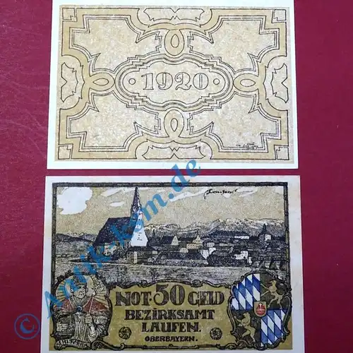 Notgeld Laufen , Satz mit 2 Scheinen , Tieste 3925.25 und 35 , von 1920 , Bayern Verkehrsausgabe