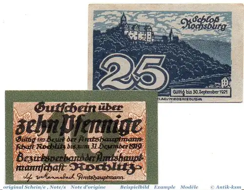 Notgeld Rochlitz , Set mit 2 Scheinen in kfr. Tieste 6080.05.30-40 , o.D. Sachsen Verkehrsausgabe