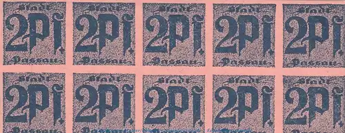 Notgeld Stadt Passau , 10 x 2 Pfennig indigo-rosa in kfr. Tieste 5515.05.076 o.D. Sachsen Verkehrsausgabe